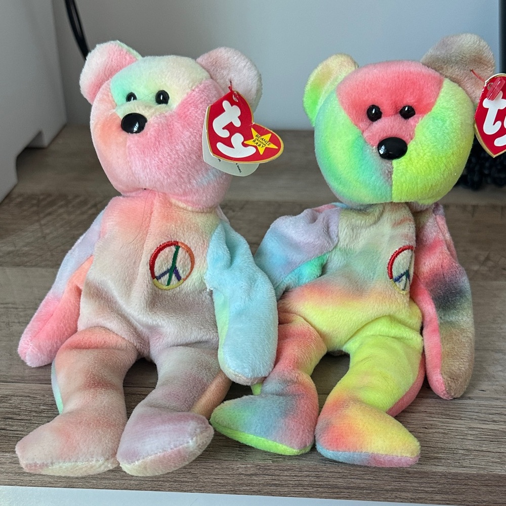 Ty Beanie Babies Peace Bears - Tie-Dye Pastel